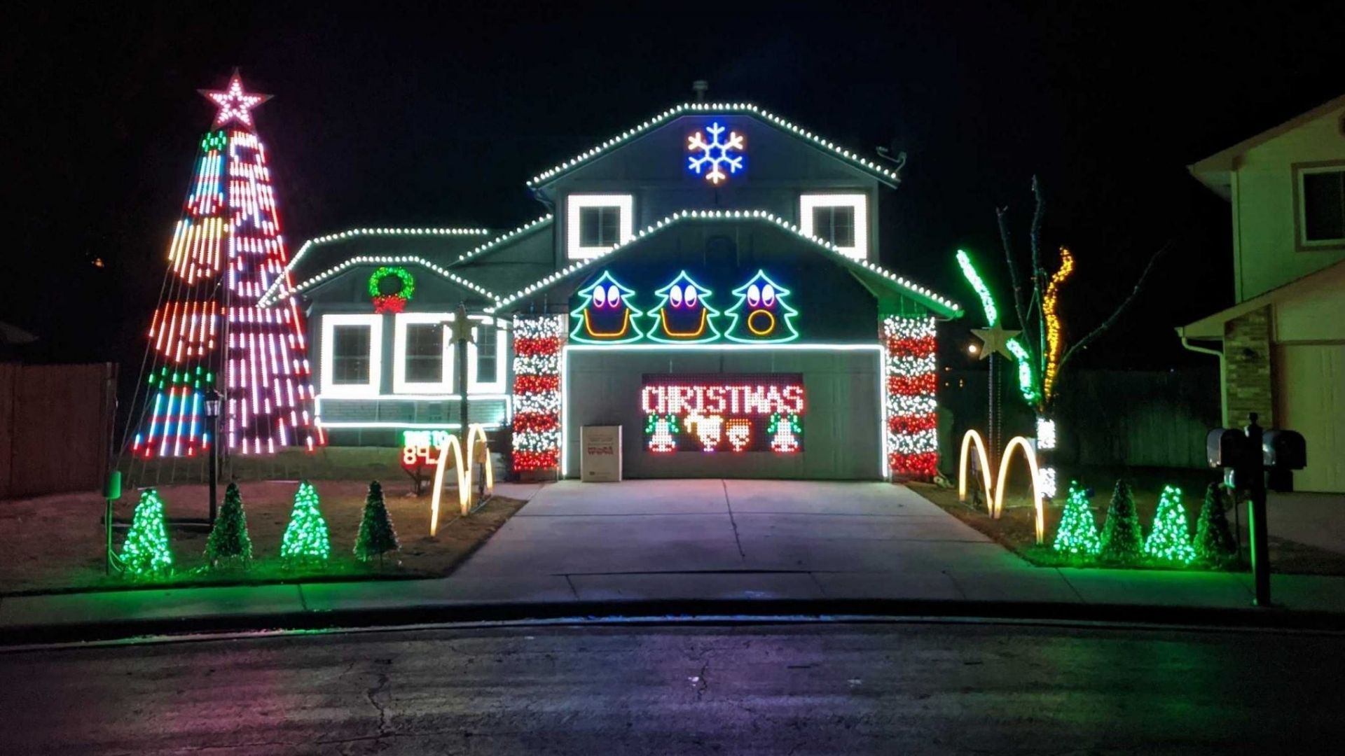 Suburban House with Christmas Lights