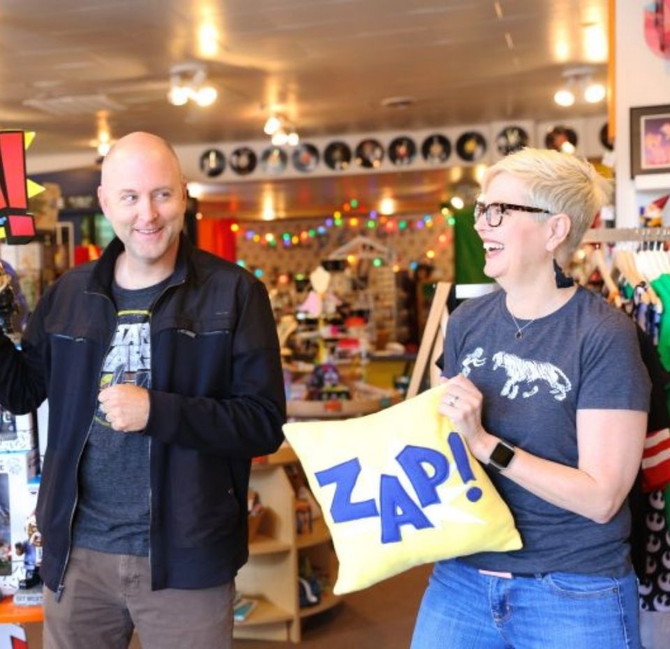 A man and woman shopping together