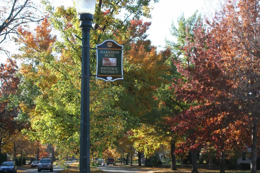 Harrison Boulevard Fall Red and gold street trees along Harrison Boulevard in Boise
