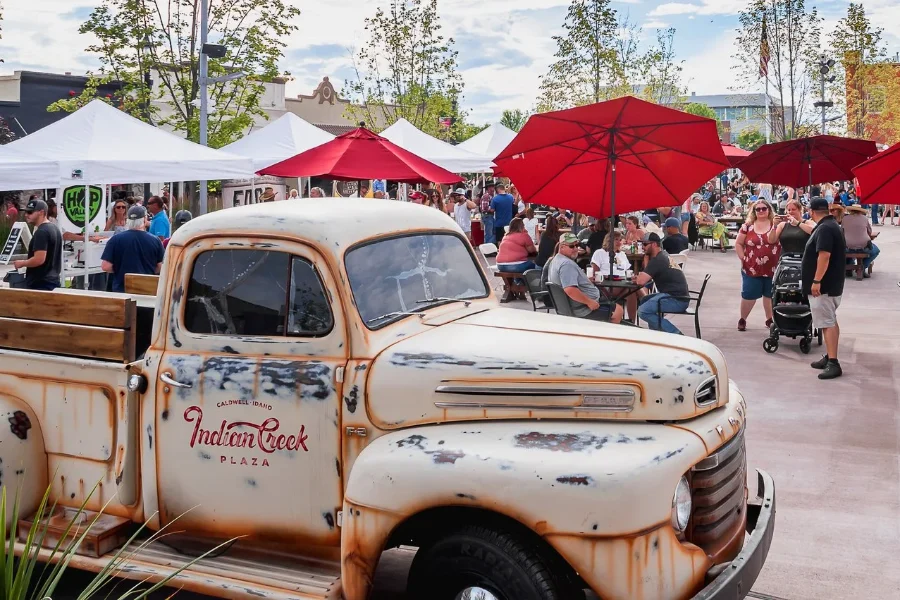 Vintage farm truck on Indian Creek Plaza in Caldwell Vintage farm truck on Indian Creek Plaza in Caldwell